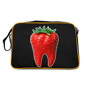 Erdbeere in Form eines Zahns - Retro Tasche - Schwarz/Gold - Hinten