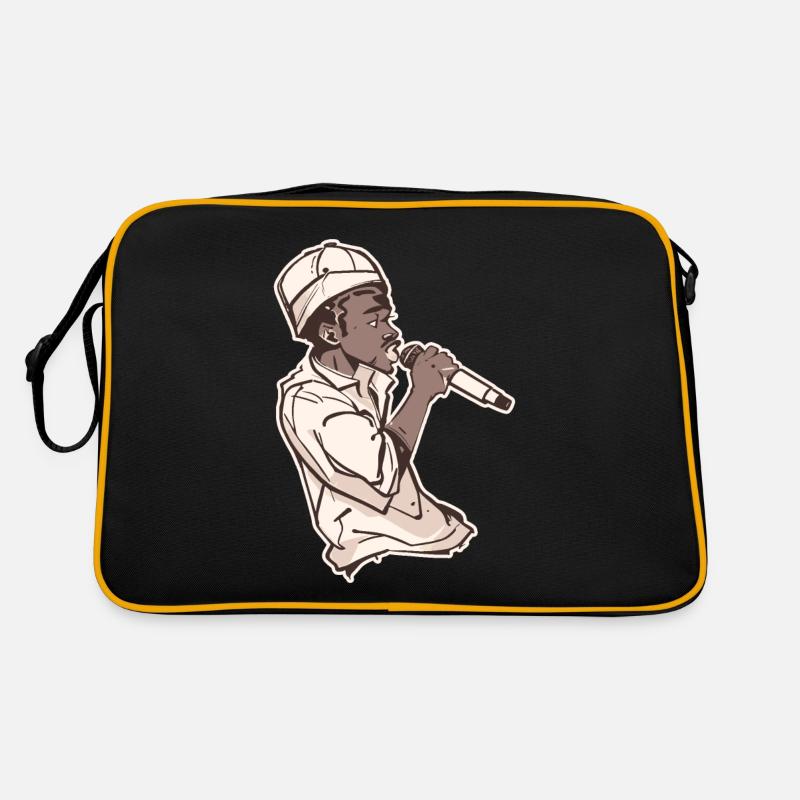 Rapper Holding a Microphone with Stroke Retro Bag