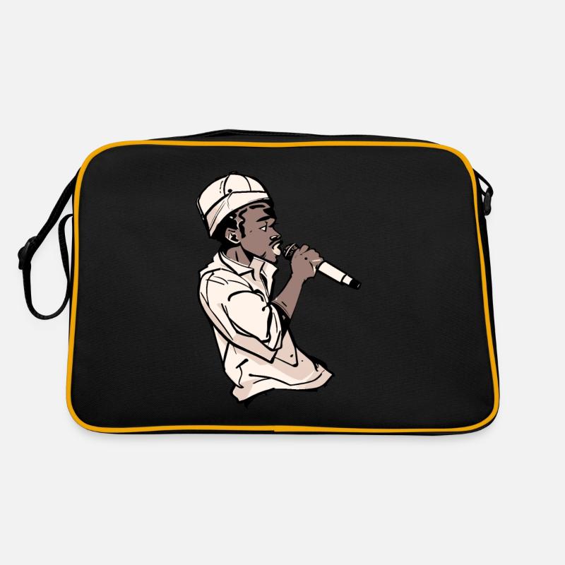 Rapper hält ein Mikrofon (schwarz) Retro Tasche