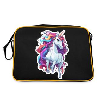 Einhorn / Fabelwesen / Märchen / Magie / Glitzer - Retro Tasche - Schwarz/Gold - Hinten