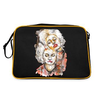Illustration aquarelle femme visage bouche rouge - Sac Retro - noir/or - Dos