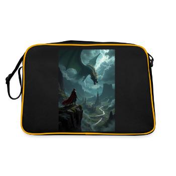 Fantasy-Gemälde, Drache. - Retro Tasche - Schwarz/Gold - Hinten