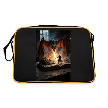 Ein Fantasy-Gemälde, ein Drache aus einem Buch. - Retro Tasche - Schwarz/Gold - Hinten