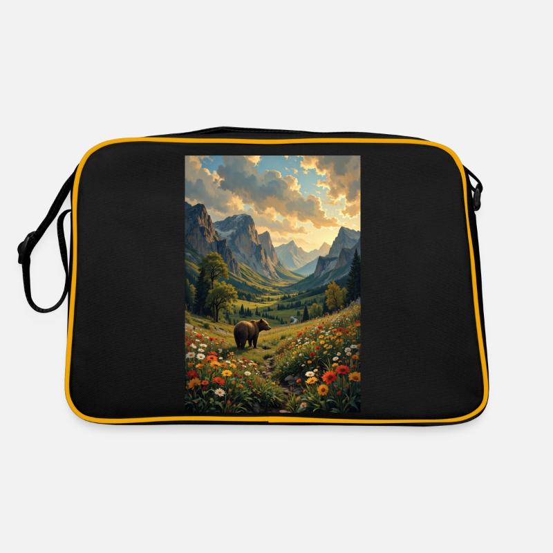 Bild Landschaft mit einem Bären. Retro Tasche