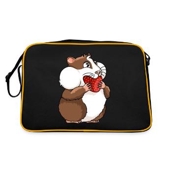Dickes Meerschweinchen mit Erdbeere - Retro Tasche - Schwarz/Gold - Hinten