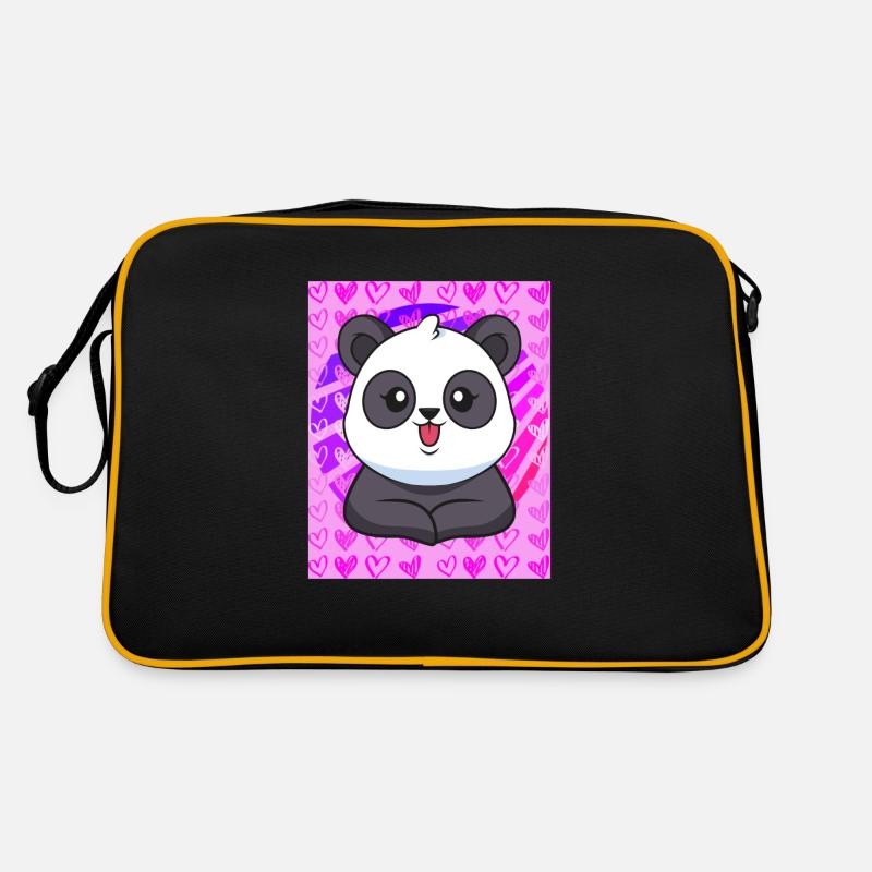 Panda Herzen - Retro Tasche - Schwarz/Gold