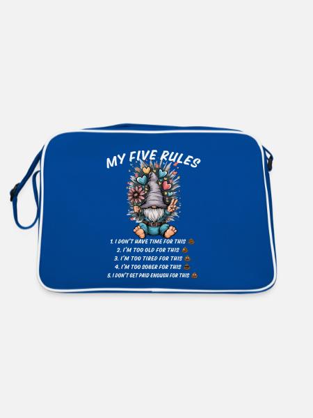 5 rules of a funny gnome - Retro Bag - blue/white - Back