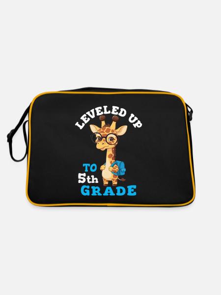 In die 5. Klasse hochgestuft - Lustige Giraffe - Retro Tasche - Schwarz/Gold - Hinten