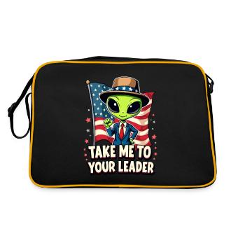 Bring mich zu Deinem Anführer USA Patriot Alien - Retro Tasche - Schwarz/Gold - Hinten