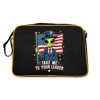 Bring mich zu Deinem Anführer USA Patriot Alien - Retro Tasche - Schwarz/Gold - Hinten