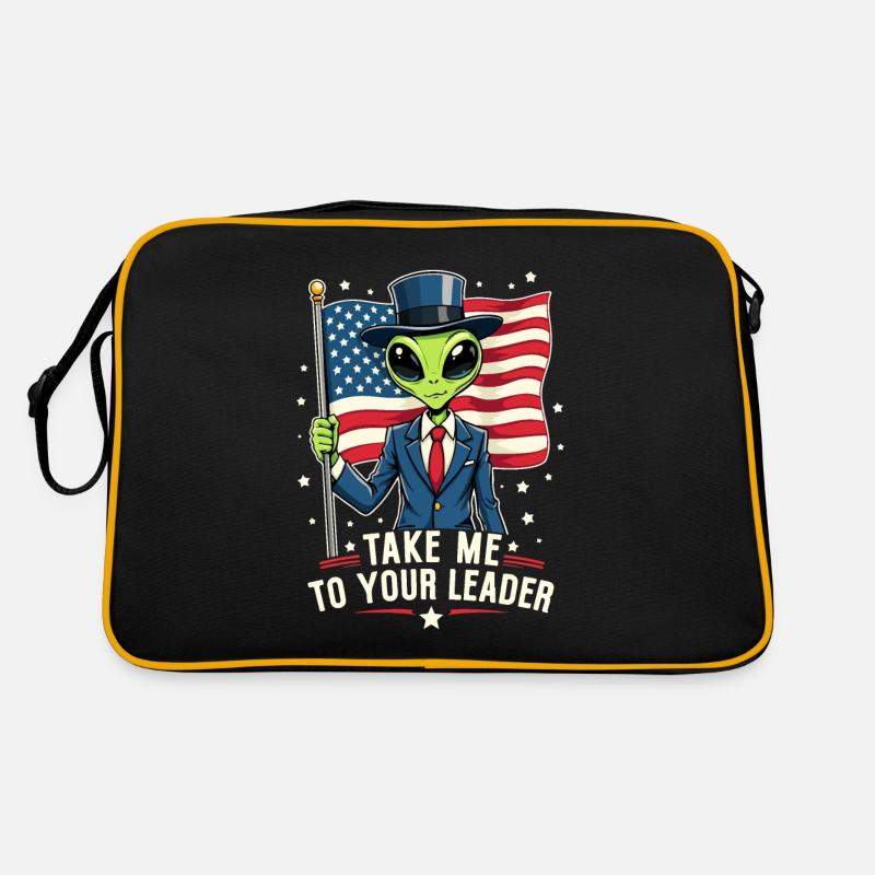 Bring mich zu Deinem Anführer USA Patriot Alien - Retro Tasche - Schwarz/Gold