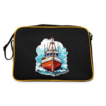Bateau à moteur vintage en bleu et blanc - Sac Retro - noir/or - Dos
