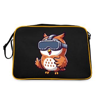 Süße Comic Eule mit VR Brille Virtuelle Realität - Retro Tasche - Schwarz/Gold - Hinten