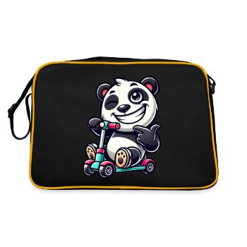 Panda Roller Scooter Dessin animé Cool - Sac Retro - noir/or - Dos