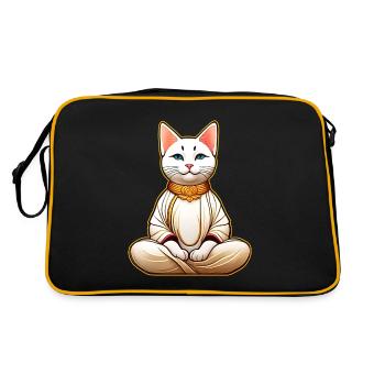 Niedliche weiße Katze in Buddha Yoga Position - Retro Tasche - Schwarz/Gold - Hinten