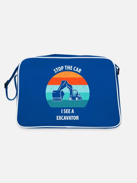 Bagger Baggerfahrer Baggerwagen - Retro Tasche - Blau/Weiß - Hinten