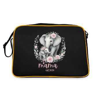 Mama 2024 Elephant Floral Wreath Celebration - Retro Tasche - Schwarz/Gold - Hinten