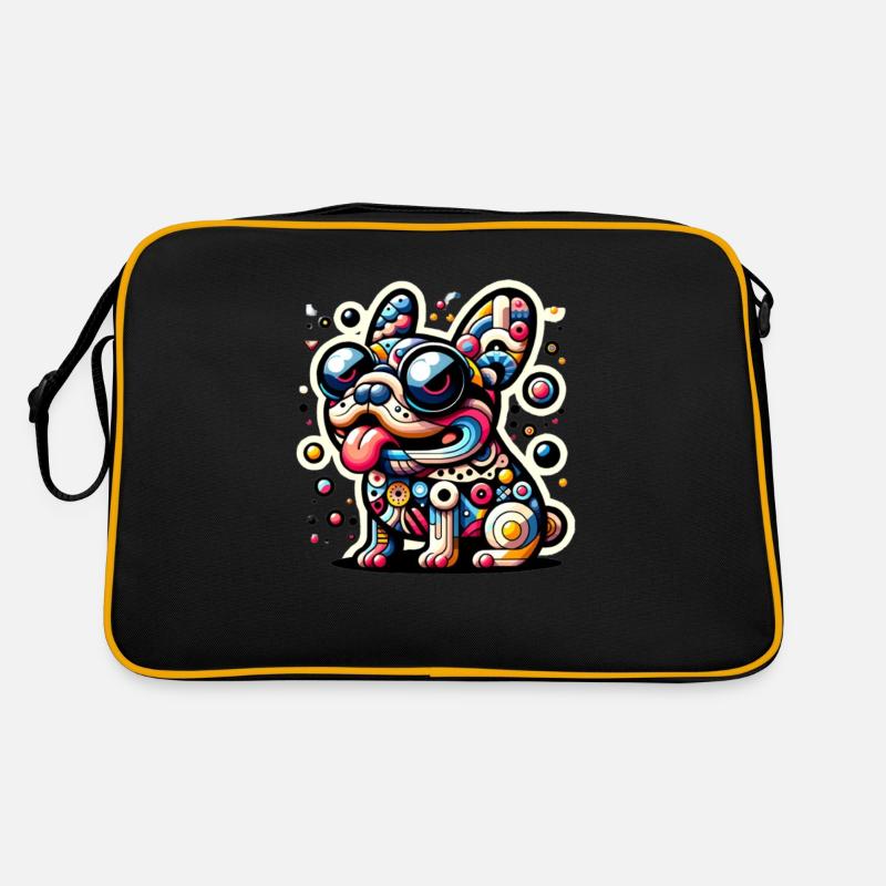 Frenchie bunt - Retro Tasche - Schwarz/Gold