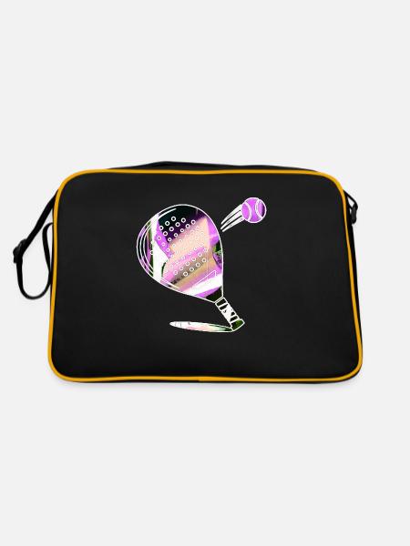 Padel Tennis, Tennis, Graffiti,pink - Retro Tasche - Schwarz/Gold - Hinten