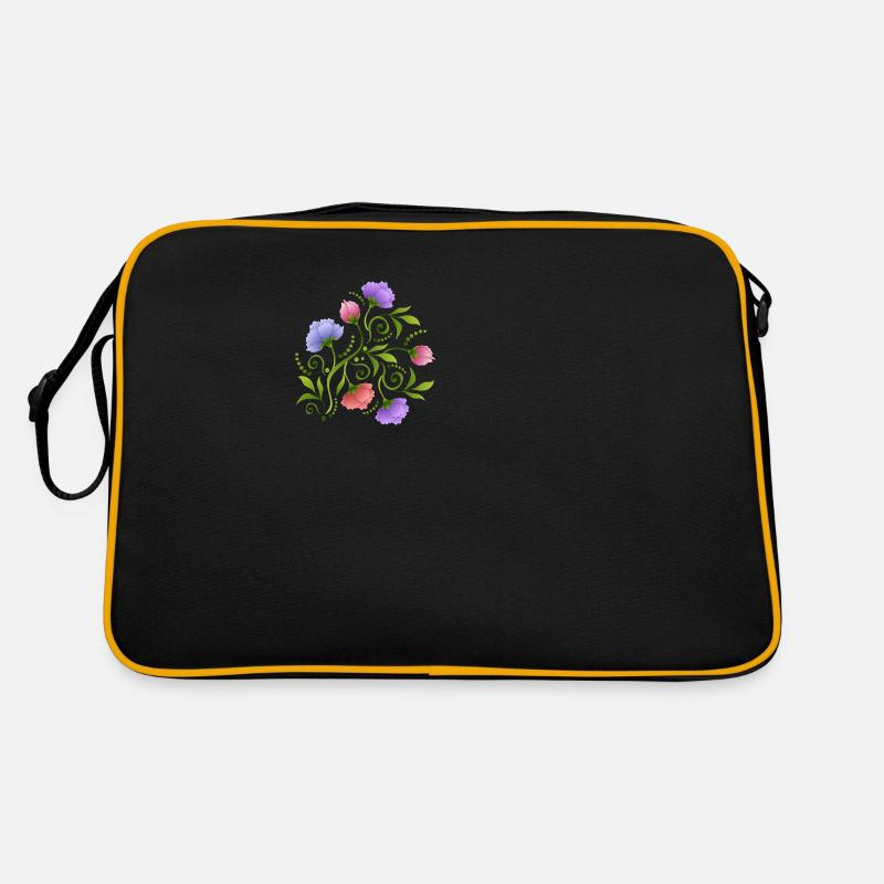 Blumen - Retro Tasche - Schwarz/Gold