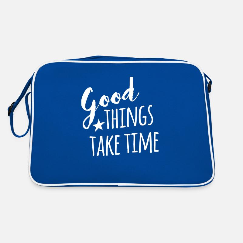 Good things take time - withe handletter Retro Bag
