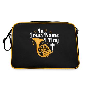 In Jesus Name I Play Hornist Horn Player - Retro Bag - black/gold - Back