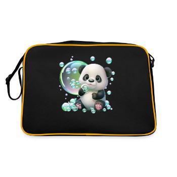 Playful, cute baby panda with soap bubbles - Retro Bag - black/gold - Back