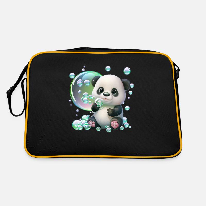 Playful, cute baby panda with soap bubbles Retro Bag