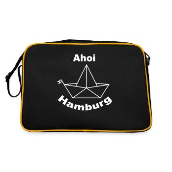 Papier Faltbötchen Ahoi Hamburg - Retro Tasche - Schwarz/Gold - Hinten
