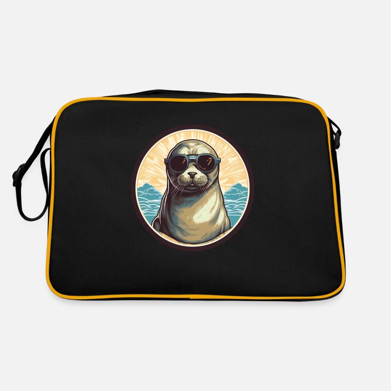 Süße Robbe - Retro Tasche - Schwarz/Gold