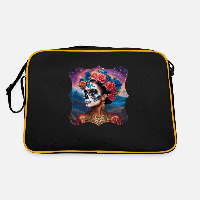 Tag der Toten - Dia de los Muortos - Retro Tasche - Schwarz/Gold