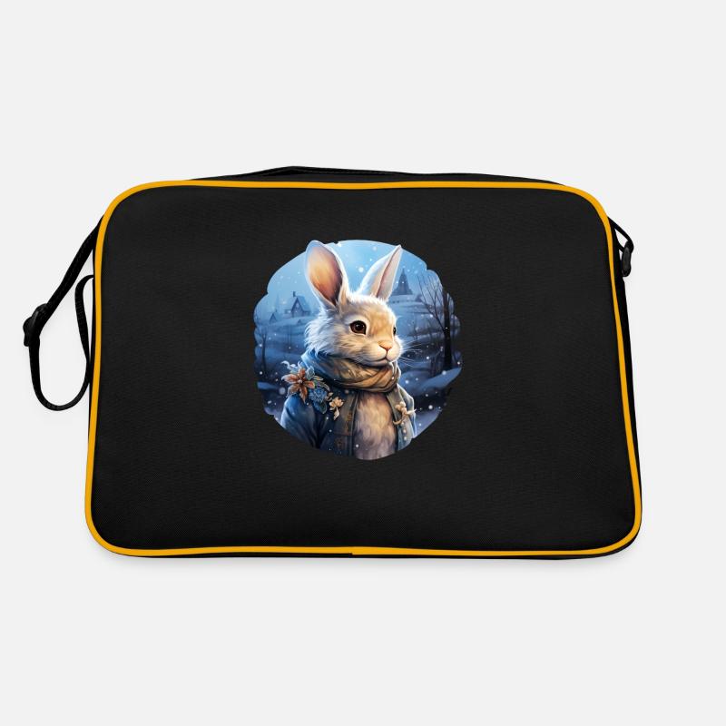 Snowy landscape with cute bunny Retro Bag