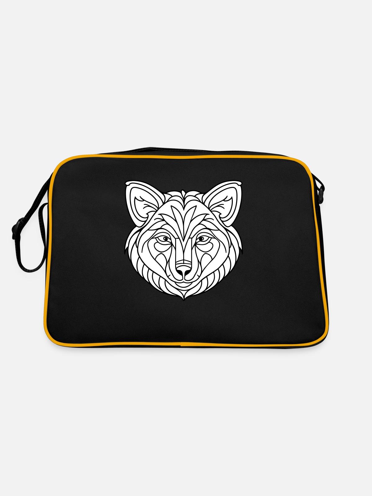 Wolf Face - Retro Bag - black/gold - Back