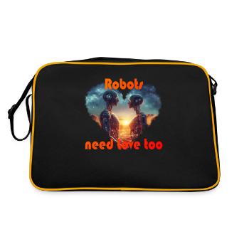 Robots need love - Retro Tasche - Schwarz/Gold - Hinten
