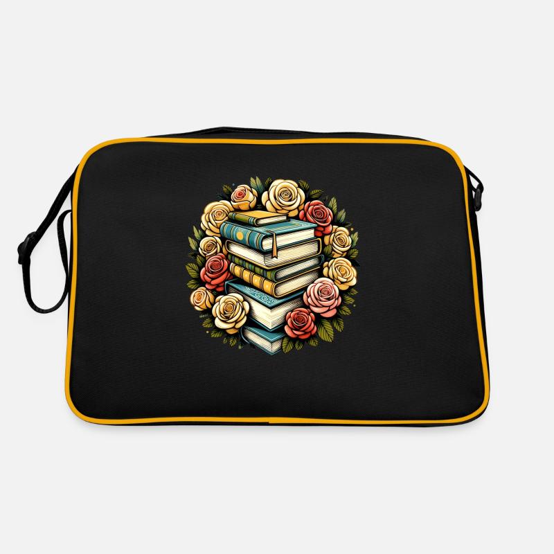 Bücherwurm Rosen - Retro Tasche - Schwarz/Gold