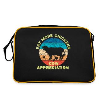 Iss mehr Hühnchen Retro-Kuh-Tag, Bauernhof, Kuhlie - Retro Tasche - Schwarz/Gold - Hinten