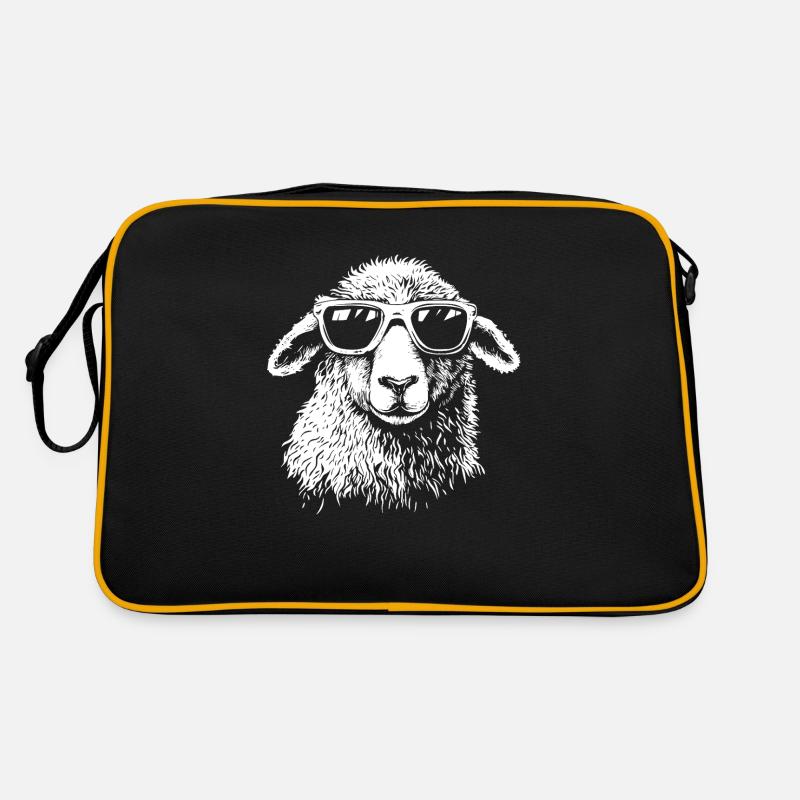 Cool Schaf Sonnenbrille - Retro Tasche - Schwarz/Gold