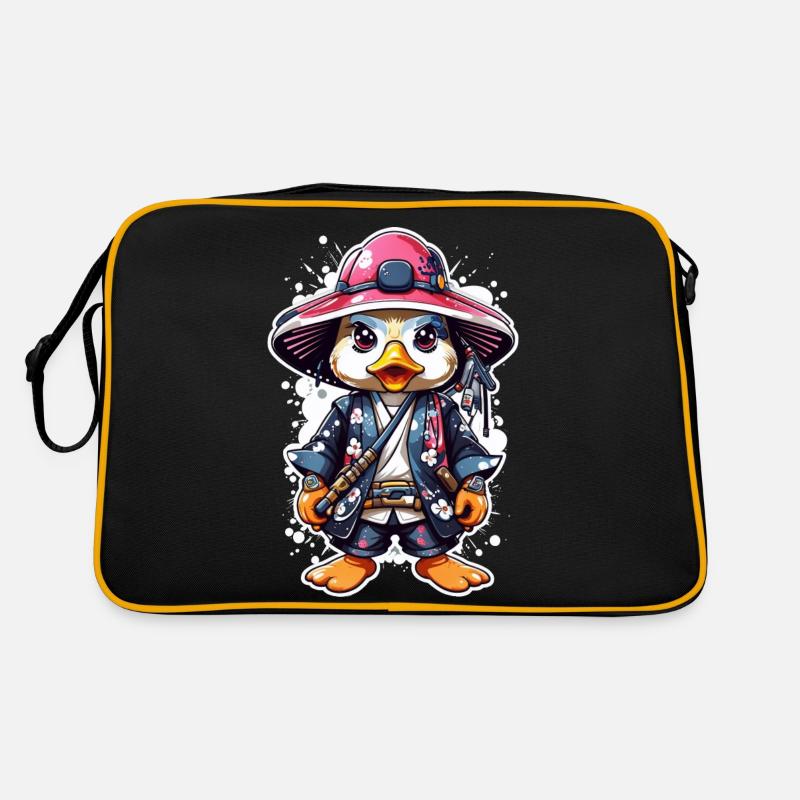 Quacksalber-tastische Samurai-Abenteuer: Niedliche Samurai-Ente - Retro Tasche - Schwarz/Gold