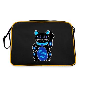 Funny Lucky Cat I Maneki-neko evil mean - Retro Bag - black/gold - Back