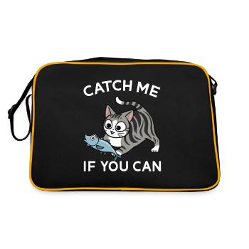 Niedliche getigerte Katze mit einem Fisch - Retro Tasche - Schwarz/Gold - Hinten