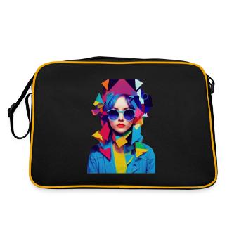 Abstrakte Frau mit Sonnenbrille, buntes Design - Retro Tasche - Schwarz/Gold - Hinten