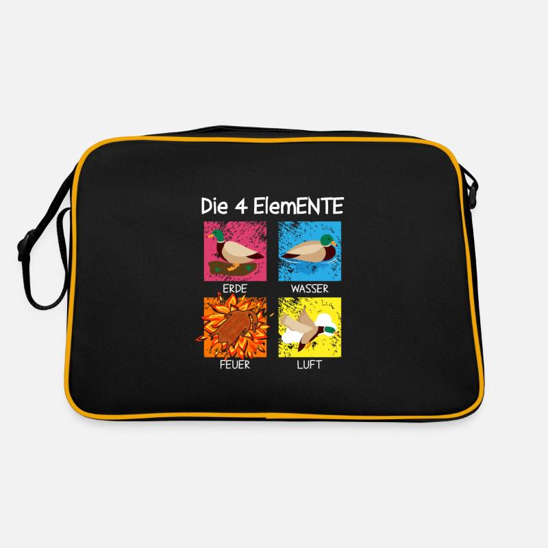 Die 4 ElemENTE Enten Ente Feuer Wasser - Retro Tasche - Schwarz/Gold