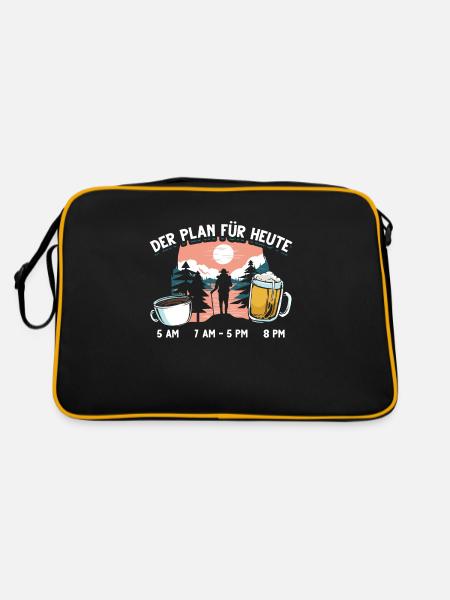 Der Plan für heute Kaffee wandern Bier Spruch Wand - Retro Tasche - Schwarz/Gold - Hinten
