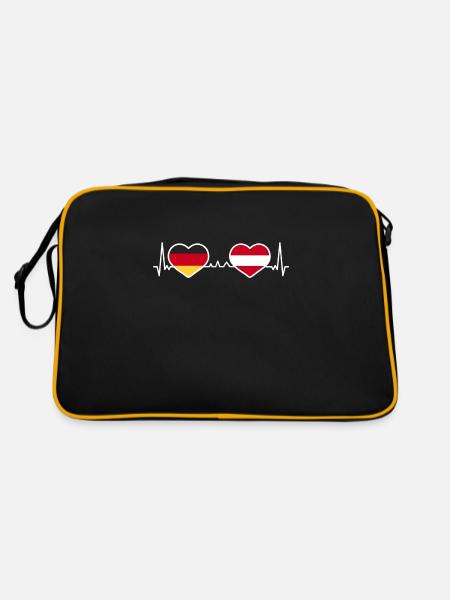 Deutschland Österreich Herz Liebe Herzlinie - Retro Tasche - Schwarz/Gold - Hinten
