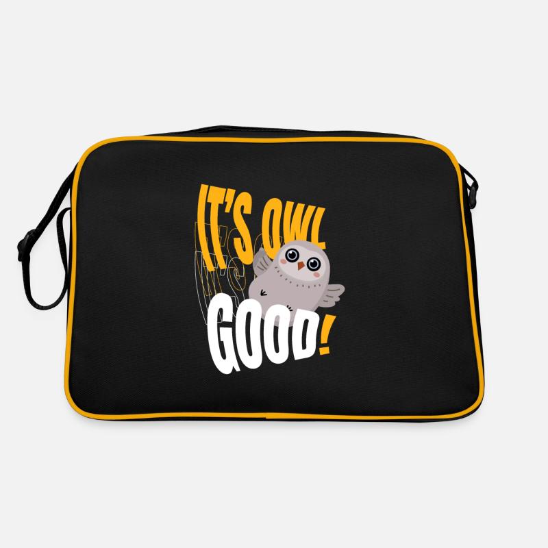 Eule Its Owl Good Eulen Vögel - Retro Tasche - Schwarz/Gold