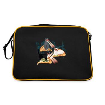 Laser Katzen Pizza Kitties Katze Weltall - Retro Tasche - Schwarz/Gold - Hinten