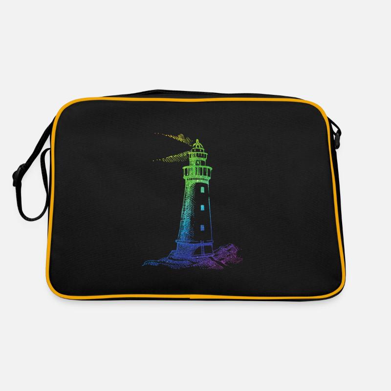 Regenbogen Leuchtturm - Retro Tasche - Schwarz/Gold