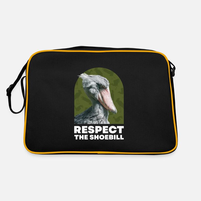 Respect the Shoebill Schuhschnabel Vogel - Retro Tasche - Schwarz/Gold