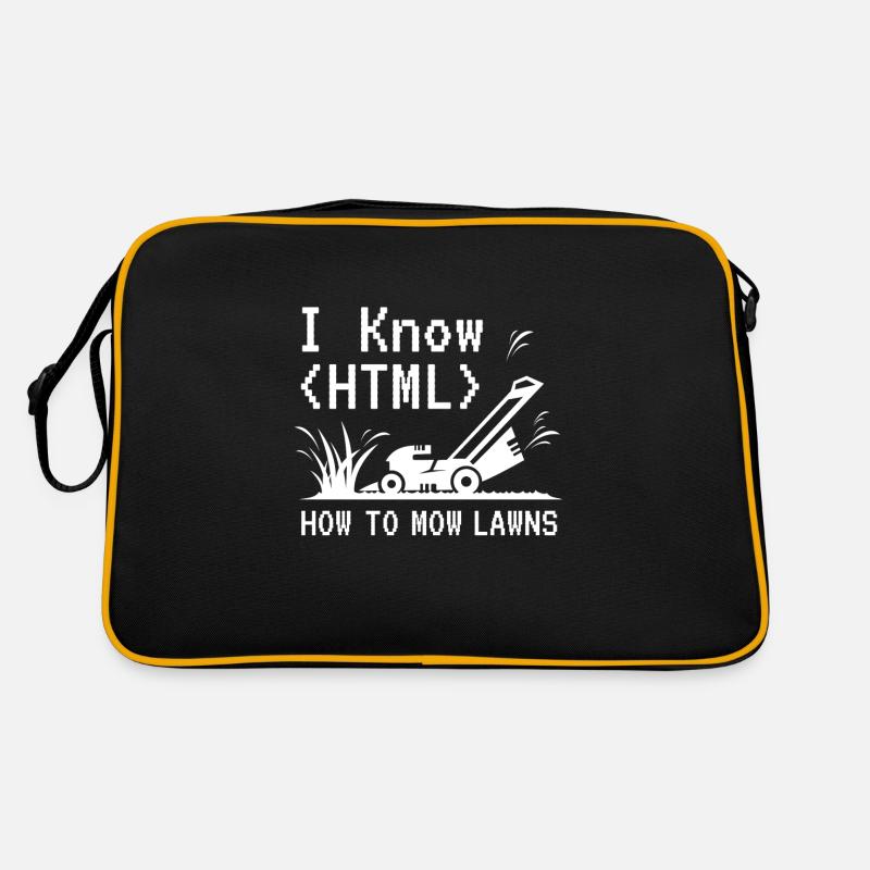 I Know HTML Rasenmäher Garten Retro Tasche