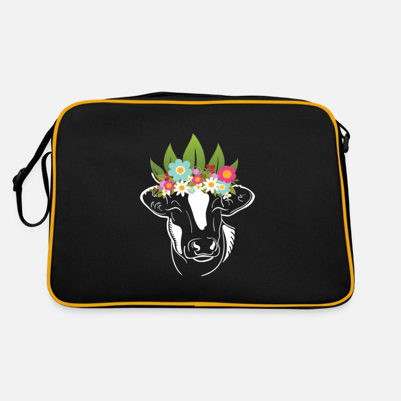 Fleurs Vache Vaches Fermier Sac Retro